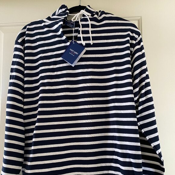 Saint James for J. Crew Hoodie Cotton Pullover Navy /Snow Size Small NWT Breton